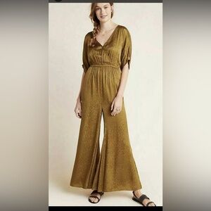 Anthropologie Maeve Jacqueline Romper Jumpsuit Moss wide Leg